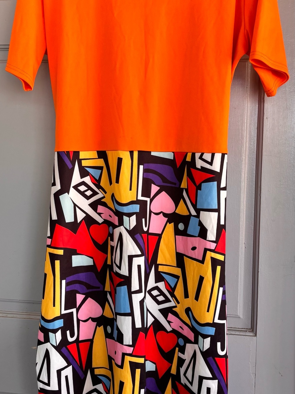 Women’s Orange Midi Dress with Bold Geometric Print